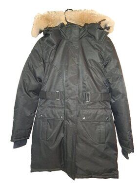 Triple F.A.T. Goose Isella Womens S Black 675 Fill Down Parka Coat Coyote Fur LN